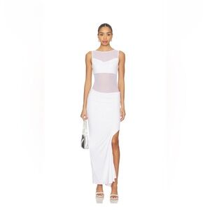 White Mesh-Panel Maxi Dress